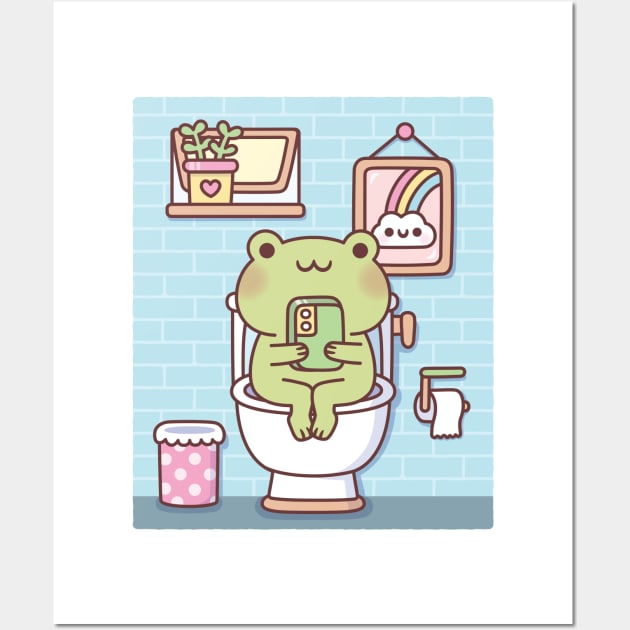 Cute Frog Chilling On Toilet Bowl Wall Art by rustydoodle